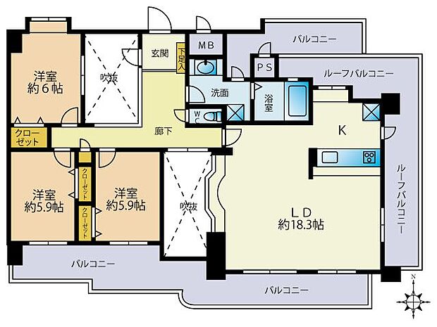 ライオンズマンション神松寺(3LDK) 8階の内観