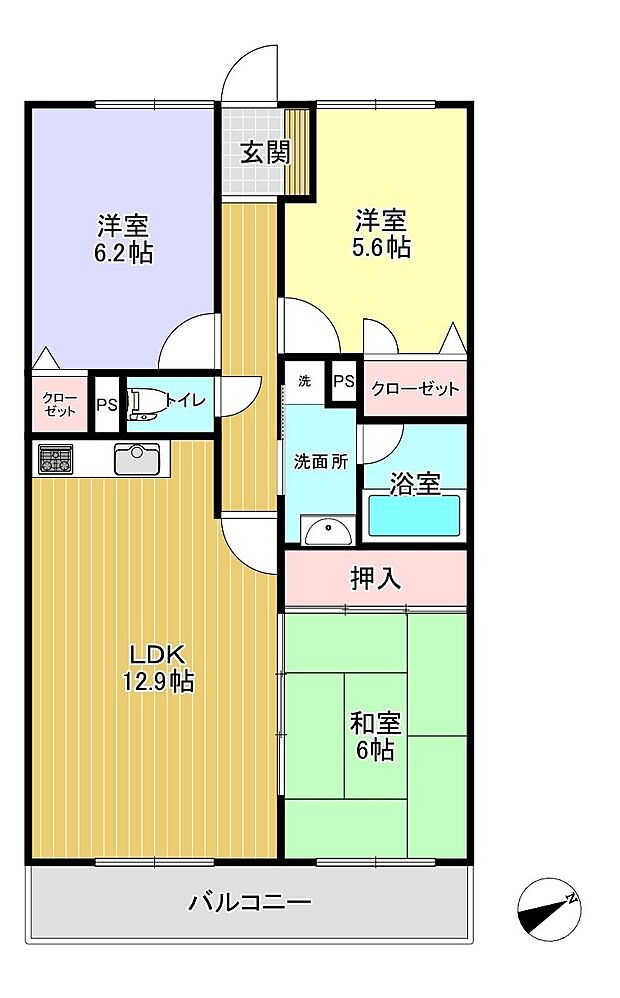 ライオンズマンション小頭町公園(3LDK) 7階の間取り図