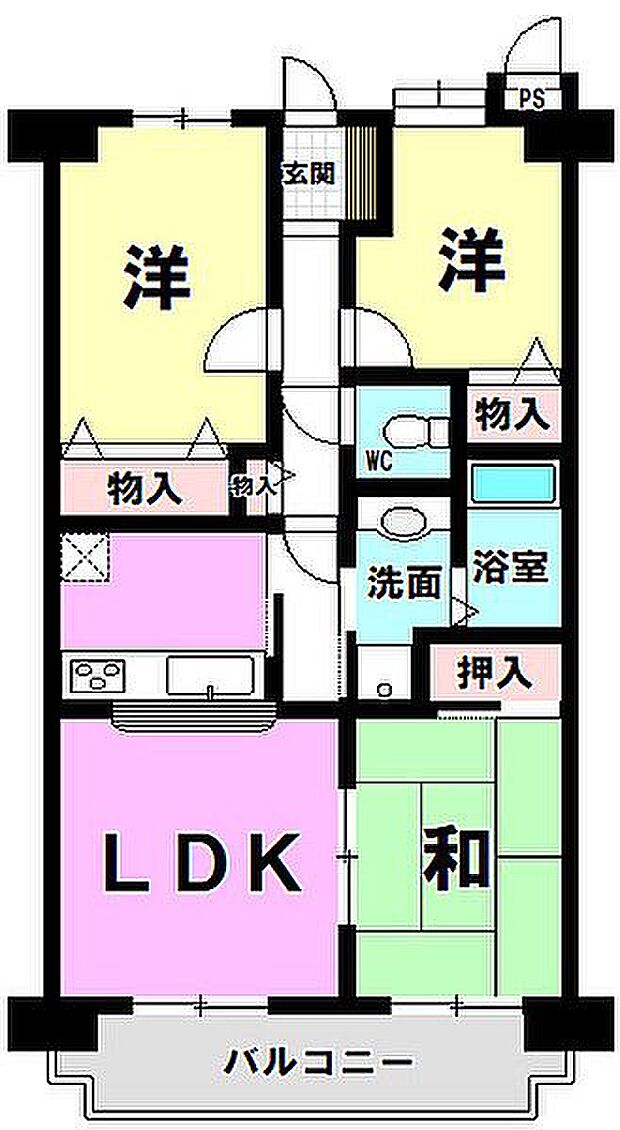 アムール板付II(3LDK) 5階の間取り図