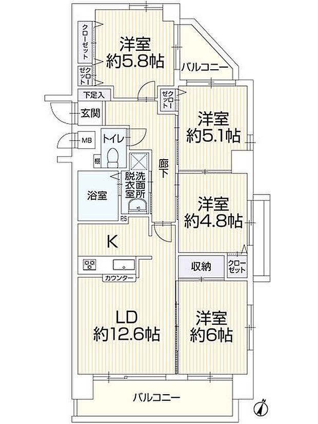 モントーレ長尾(4LDK) 5階の間取り図