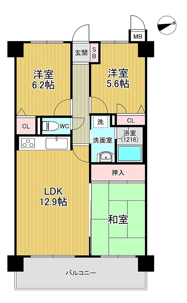 ライオンズマンション小頭町公園(3LDK) 10階の間取り図