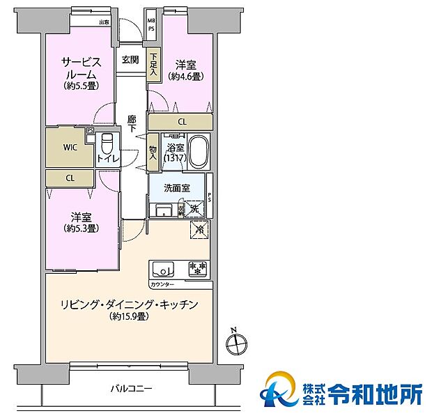 藤和ハイタウン湘南茅ヶ崎(2SLDK) 3階/307号室の間取り図