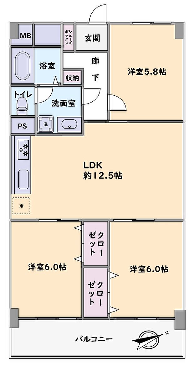 ３ＬＤＫ／オーソドックスな間取りです♪