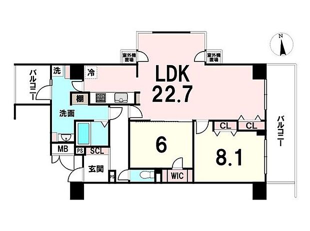 シャルマンコーポ大津堅田(2LDK) 9階の間取り図