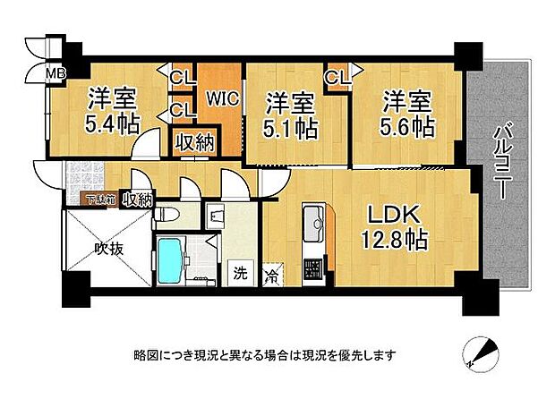 メゾンドール浜寺北　中古マンション(3LDK) 3階の間取り図