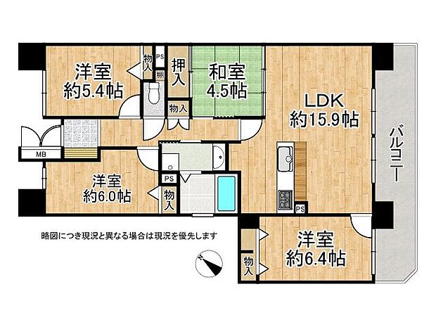 ヴィルメゾン上野芝　中古マンション(4LDK) 1階の間取り図
