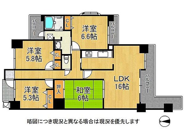 メイツ北野田　中古マンション(3LDK) 6階の間取り図
