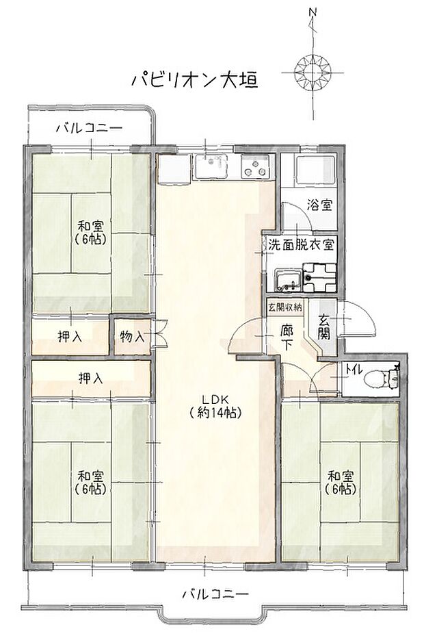 パビリオン大垣(3LDK) 2階/203の間取り図