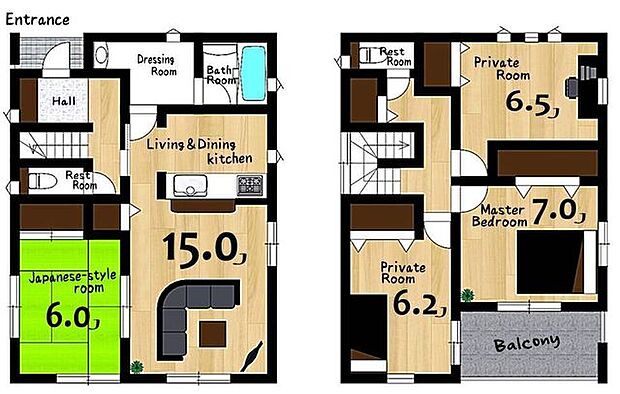【layout】各居室6帖以上で快適に生活ができる4LDK。収納スペースも各居室だけでなく、廊下やリビングにもあり、お部屋全体をすっきりさせることができます♪