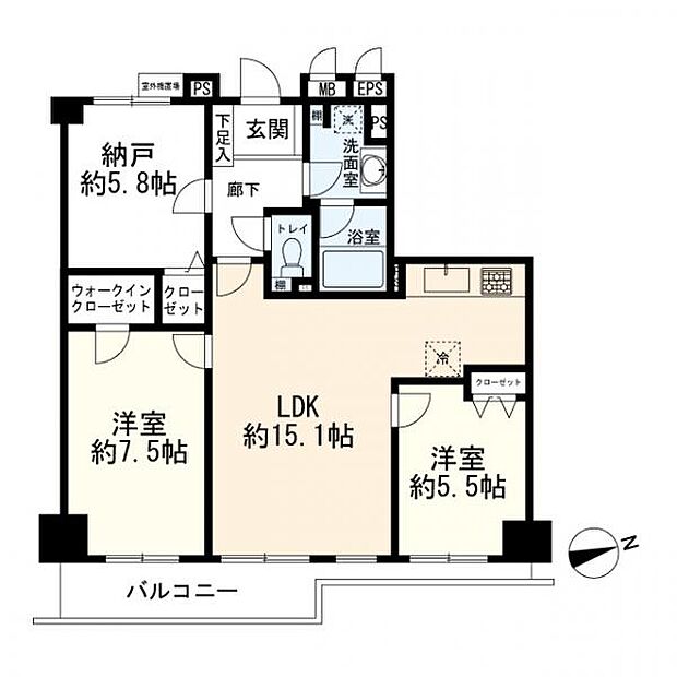 ガーデンホーム東寺尾ヒルズ(2SLDK) 4階の間取り図