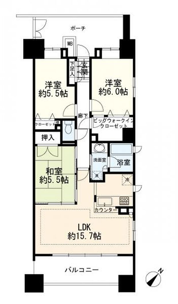 クレストシティタワーズ横浜(3LDK) 6階の間取り図