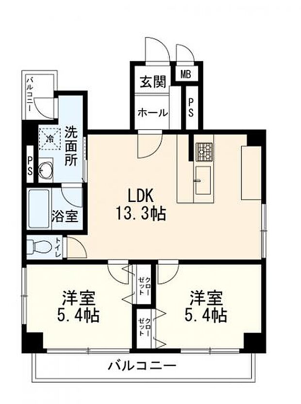 ライオンズマンション西横浜第2(2LDK) 4階の間取り図