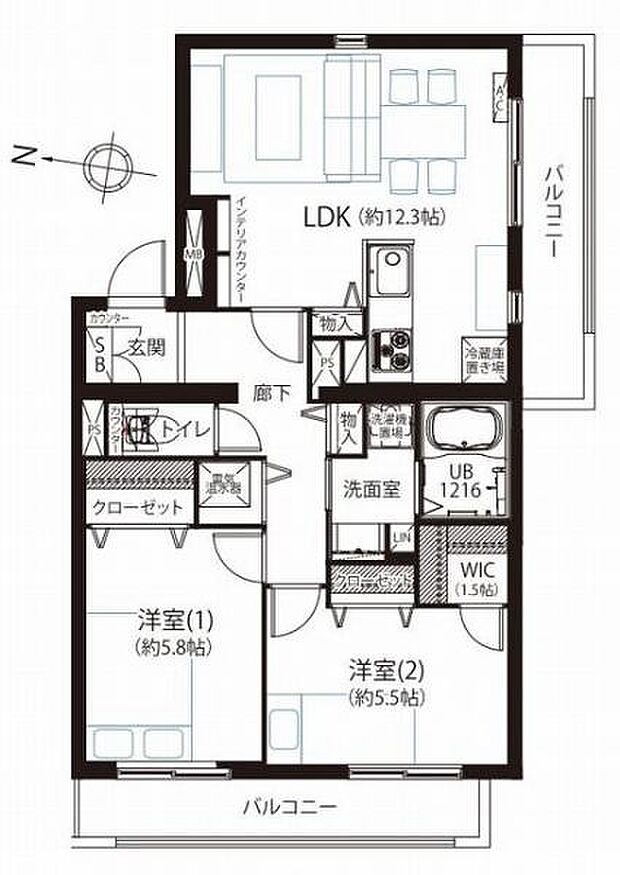 イトーピア鶴見(2LDK) 5階の間取り図