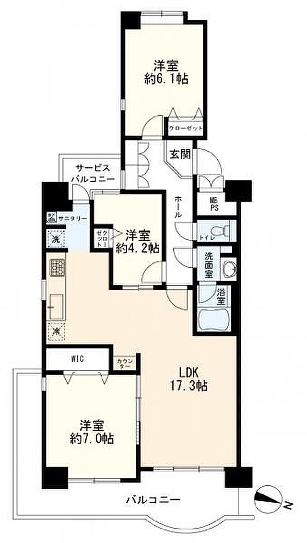 パークハイツ鶴見(3LDK) 4階の間取り図