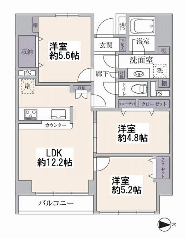 横浜山手ガーデニア(3LDK) 3階の間取り図