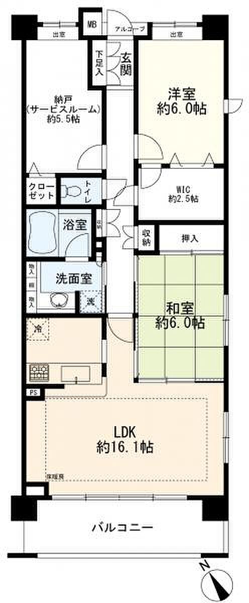 クレストグランディオ横浜(2LDK) 3階の間取り図