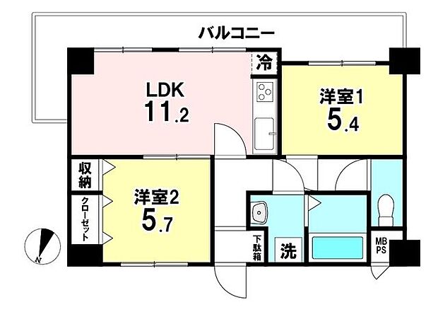 ライオンズマンション上溝(2LDK) 3階の間取り図