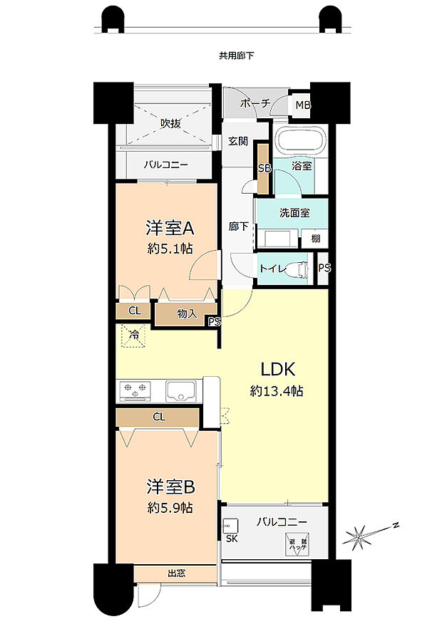 サングレート薬院駅ロイヤルウィン(2LDK) 6階の内観