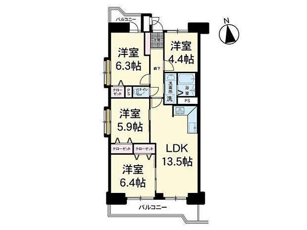マンション　ライオンズマンション原町　701号室(4LDK) 7階の間取り図