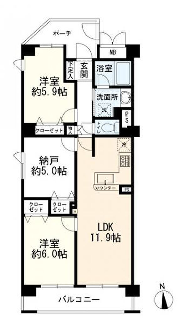 ロイヤルコーポ新川崎壱番館(2SLDK) 4階の間取り図