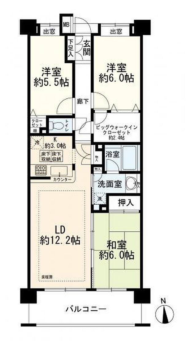 クレストグランディオ横浜(3LDK) 7階の間取り図