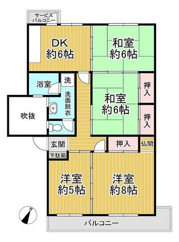 枚方東山住宅1号棟(4DK) 4階の間取り図