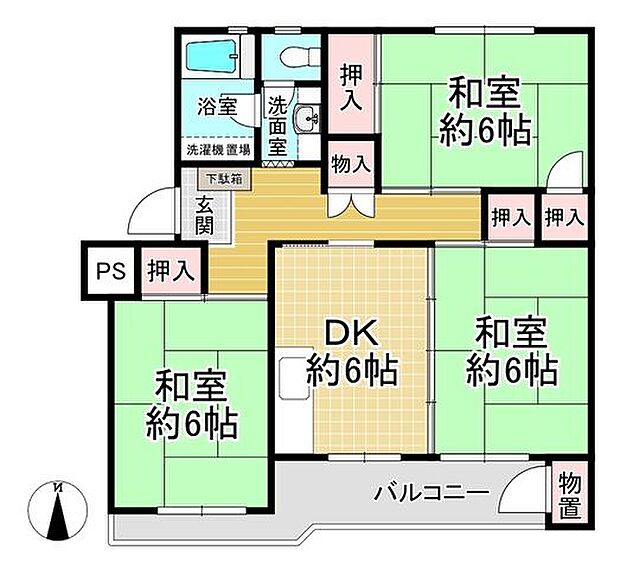 藤阪ハイツC1棟(3DK) 5階の内観