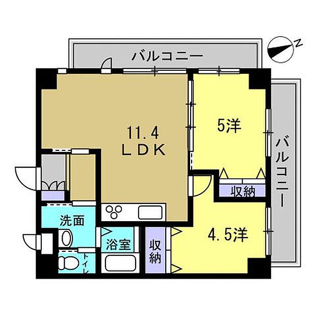 ライオンズマンション縮景園(2LDK) 1階の間取り図
