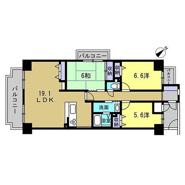 サンヒルズCO-OPマンションA棟(3LDK) 11階の間取り図