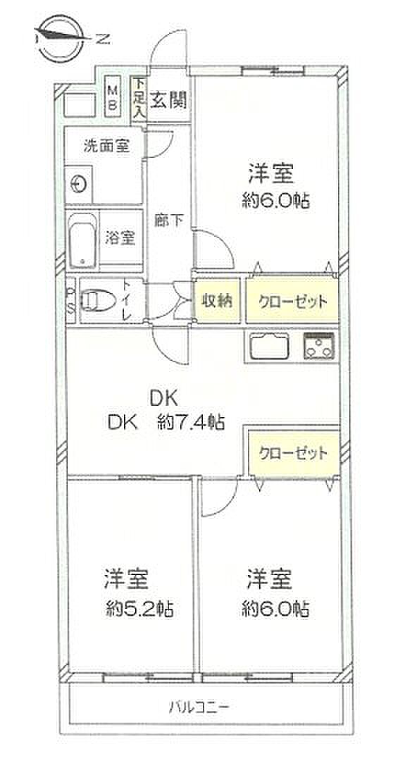 ビューハイム川越(3DK) 4階の間取り図