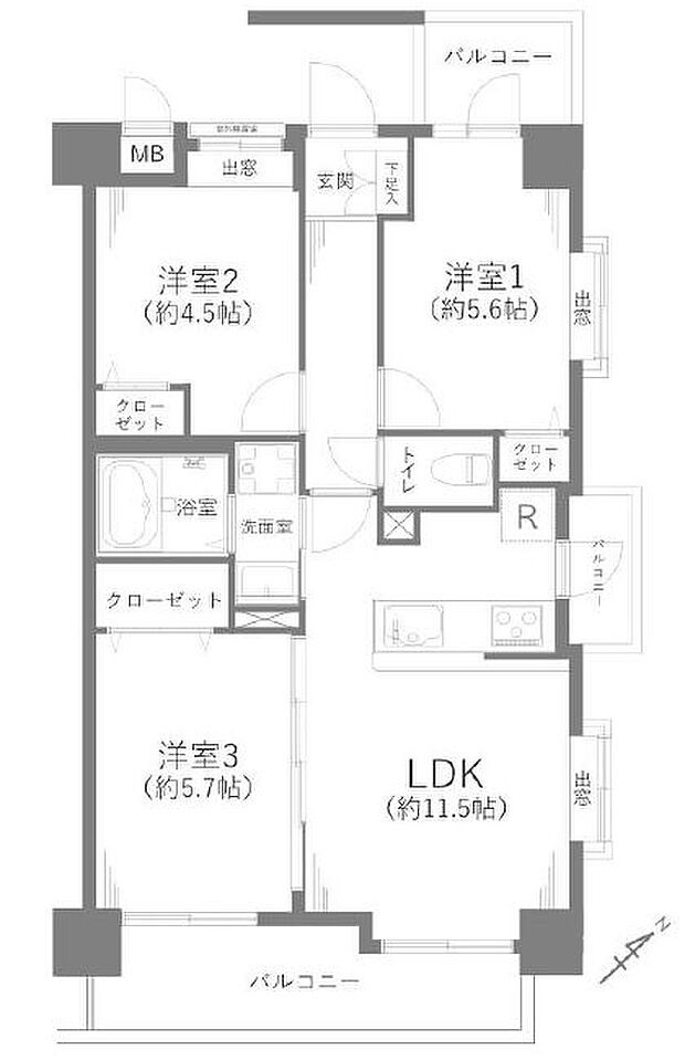 ライオンズマンション川越仙波町(3SLDK) 2階の間取り図