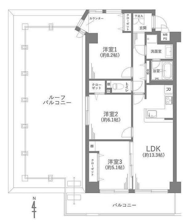 ファミール川越(3LDK) 9階の間取り図