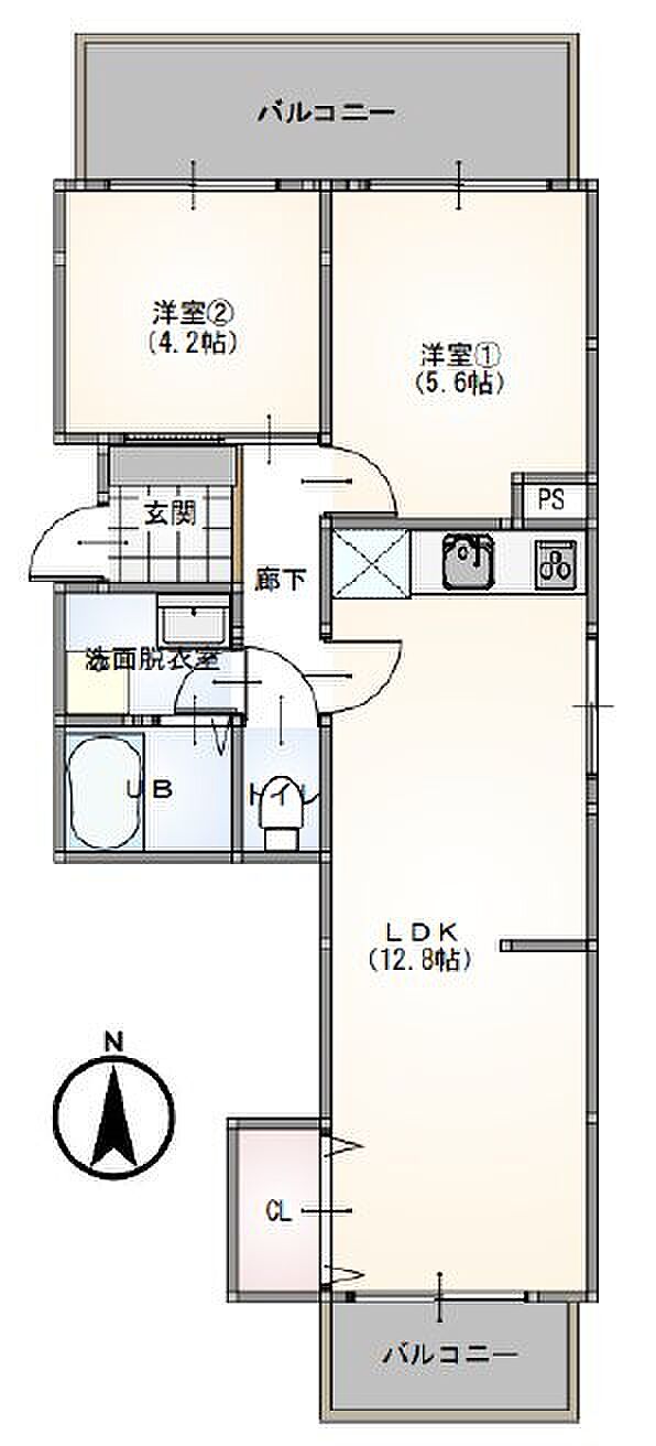 住建第十ハイプレース(2LDK) 1階の間取り図