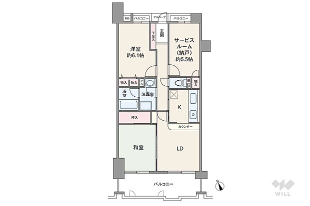 荘苑八事ビラージュ二番館(2SLDK) 4階の間取り図