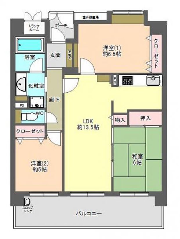 ダイアパレスアンジェロ桜ヶ丘(3LDK) 8階の間取り図