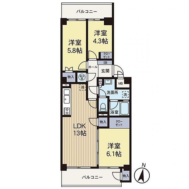 藤和南町田ハイタウン(3LDK) 2階の間取り図
