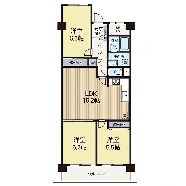 グリーンコーポ相模大野　Ａ棟(3LDK) 4階の間取り図