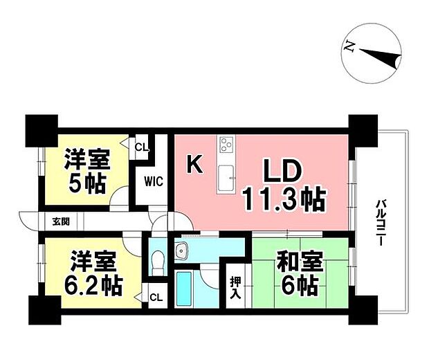 ライオンズガーデン稲永(3LDK) 4階の間取り図
