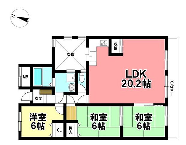 中川マンションB棟(3LDK) 4階の間取り図
