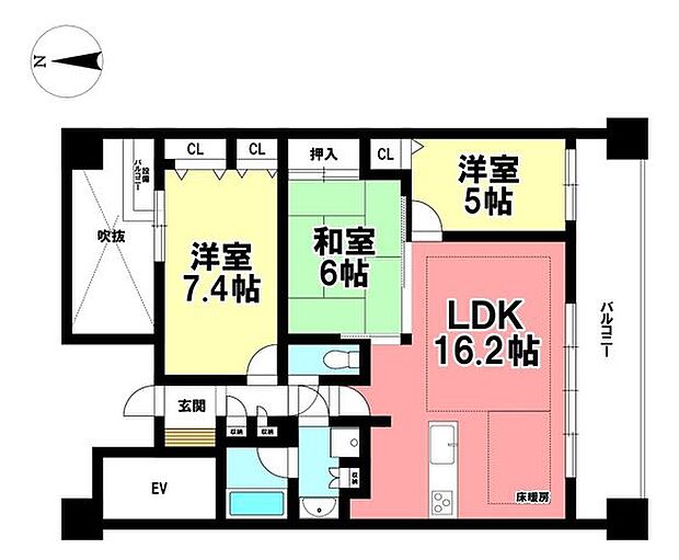 メイツ六番町アクトタワー(3LDK) 13階の間取り図