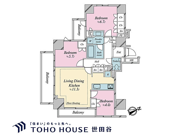 オープンレジデンシア目黒平町(3LDK) 2階の間取り図