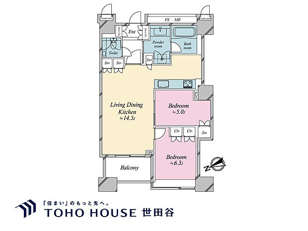 THE CENTER TOKYO(2LDK) 22階の間取り図