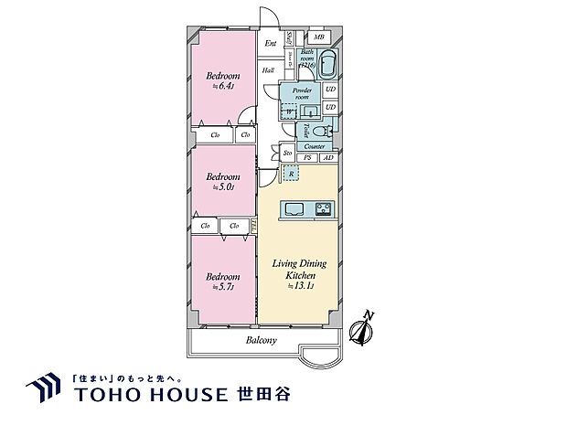 東急ロワール駒沢(3LDK) 4階の間取り図