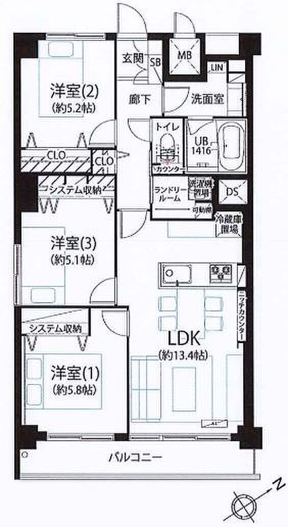 サニーハイツ向ヶ丘(3LDK) 4階の間取り図