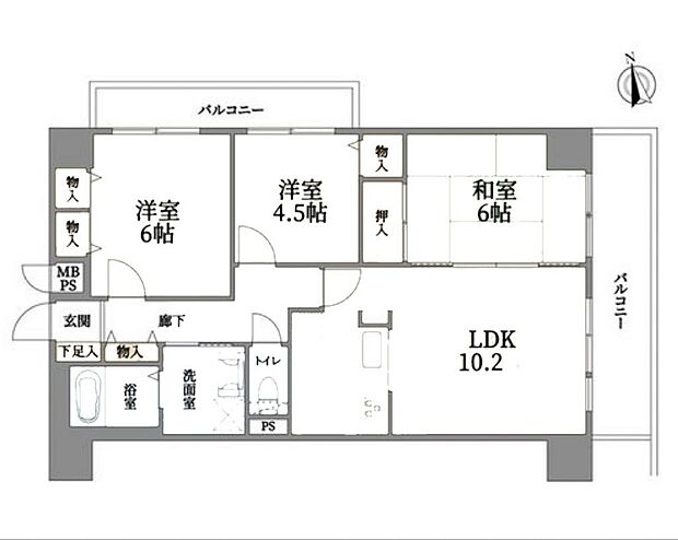 ライオンズマンション住吉万代東(3LDK) 6階/606の間取り図