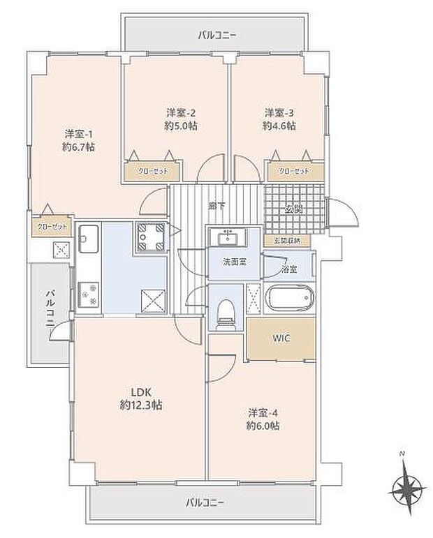 サンライン成城ハイツ(4LDK) 5階の間取り図