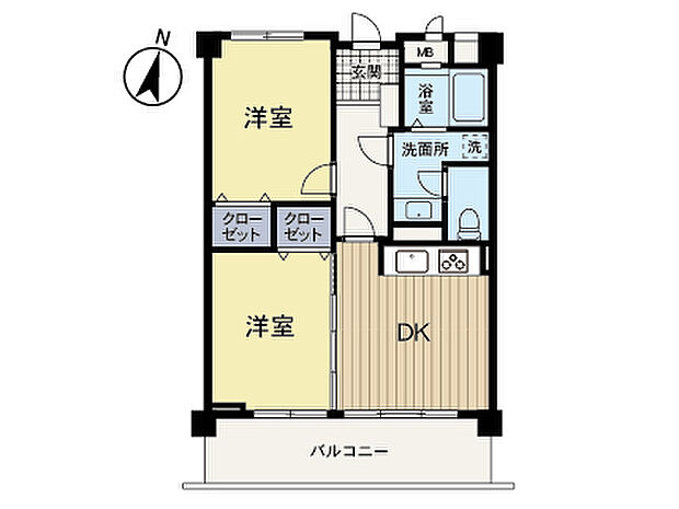 宮崎台フェニックス(2DK) 2階の間取り図