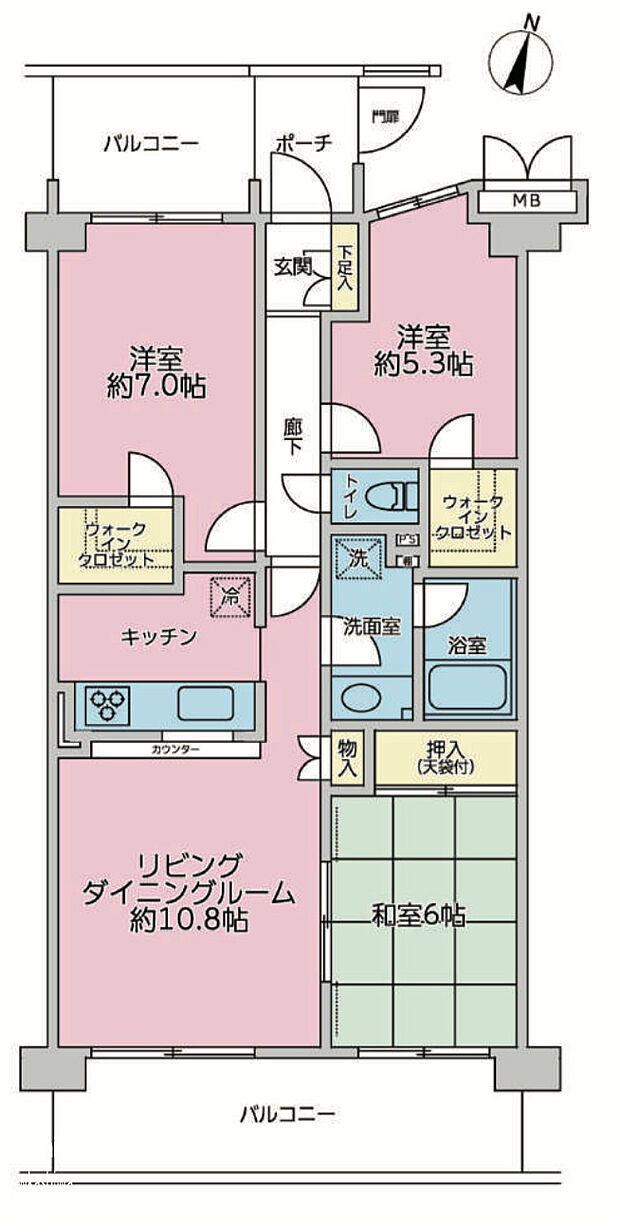 モアステージ新柏壱番館(3LDK) 2階の間取り図