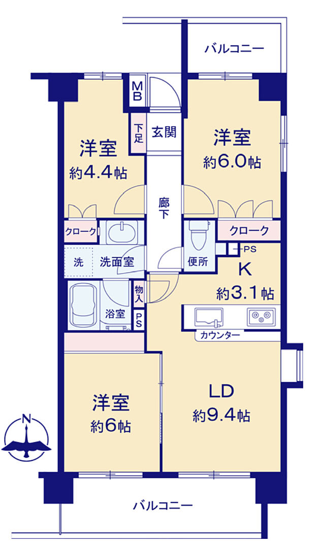 松戸パークホームズ(3LDK) 1階の内観