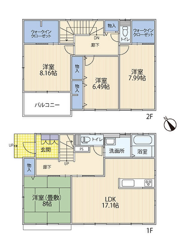 ■間取図　4LDKのゆとりある間取りで家族のプライバシーも守られます。1階には落ち着いて過ごせる和室あり。